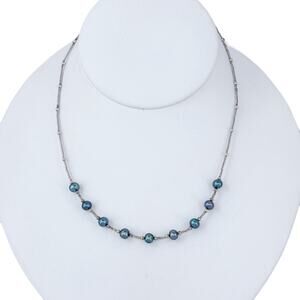 Liquid Silver 925 Gray Pearl Beaded Necklace 15.5"